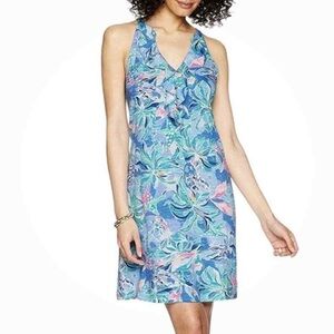 Lilly Pulitzer Shay Dress in Bennett Blue Print is Celestial Seas V neck Tank XS